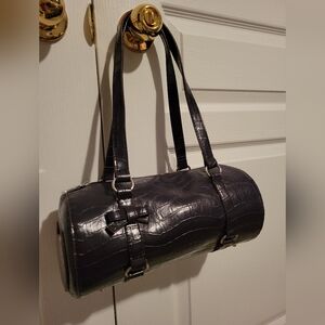 NWOT Fiori Firenze Deep Purple Croc Print Faux Leather Mini Duffle